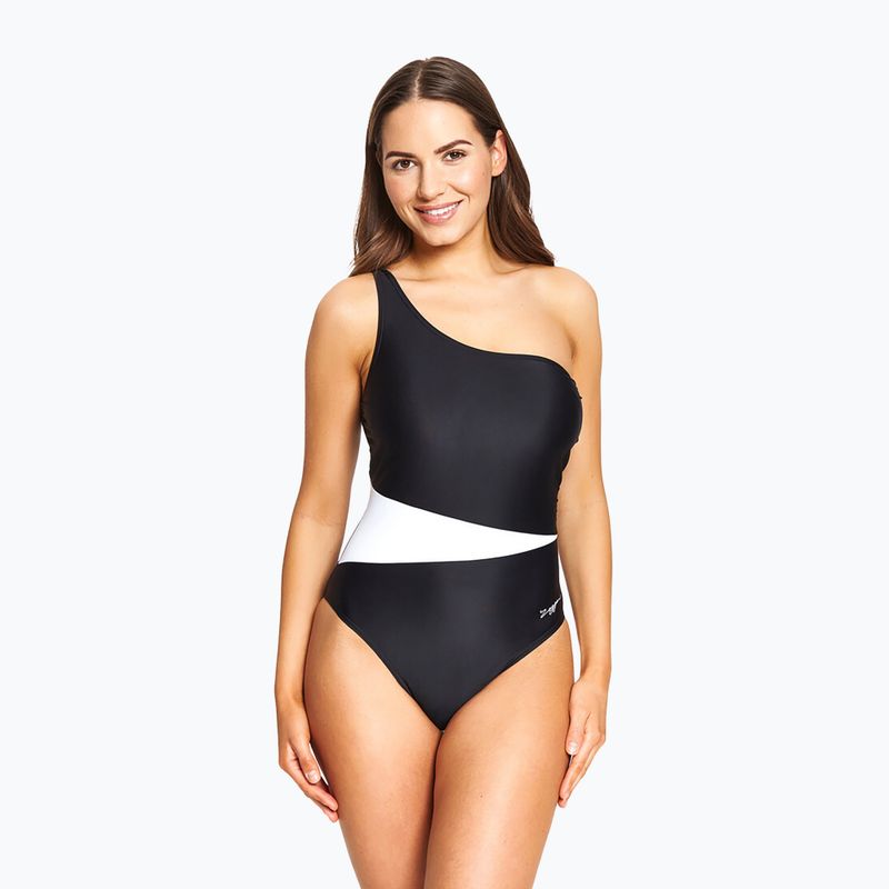 Damen einteiliger Badeanzug Zoggs Lattice One Shoulder blau / weiß