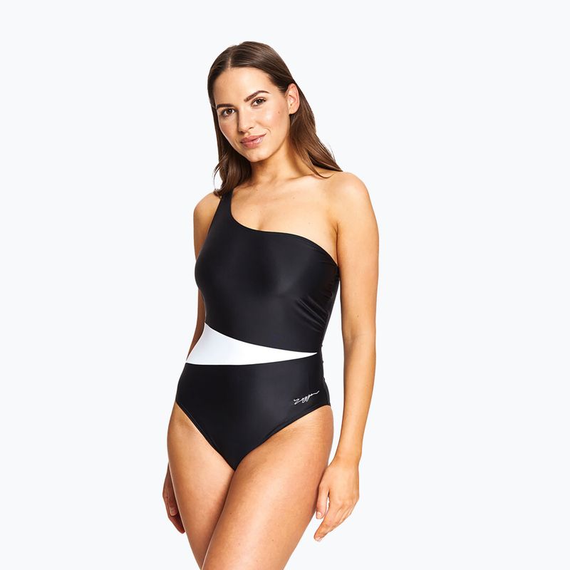 Damen einteiliger Badeanzug Zoggs Lattice One Shoulder blau / weiß