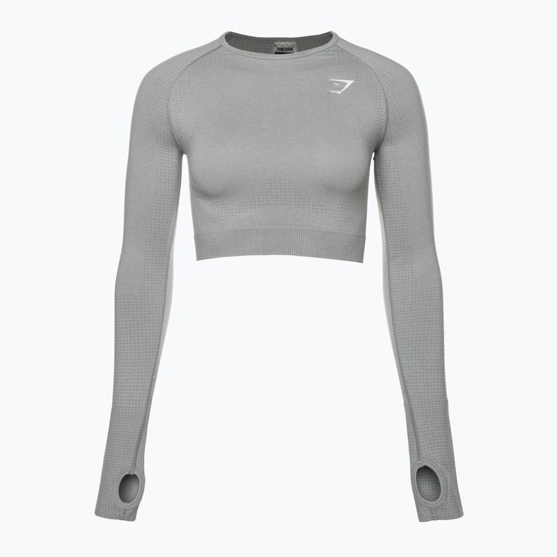 Damen Trainings-Langarmshirt Gymshark Vital Seamless Crop Top hellgrau 5