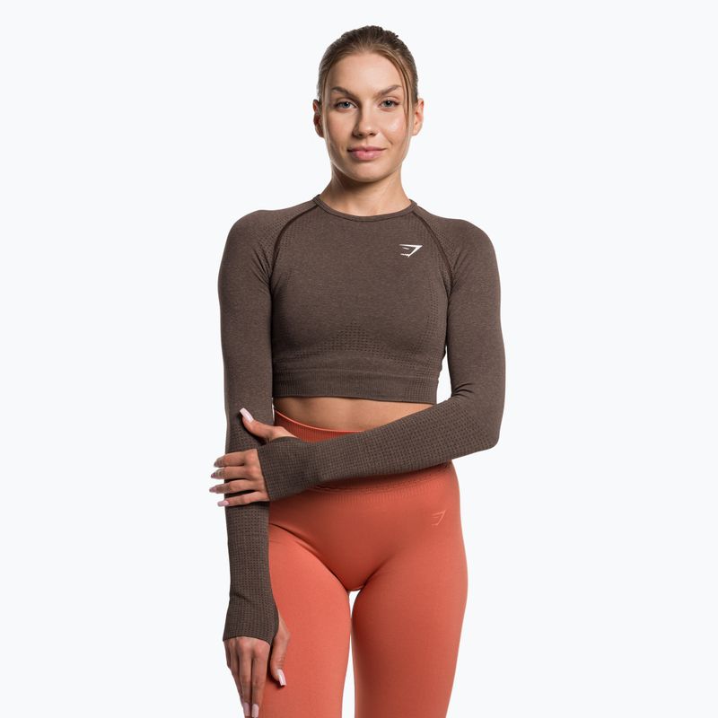 Damen Workout Langarm Top Gymshark Vital Seamless Crop Top penny brown marl