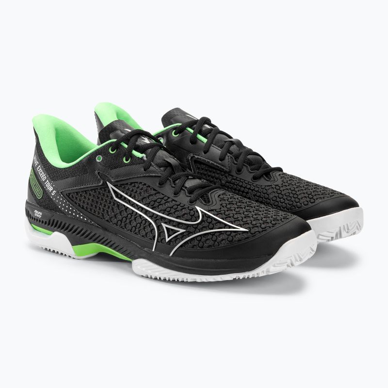 Herren Tennisschuhe Mizuno Wave Exceed Tour 5 CC schwarz / silber / techno grün 5