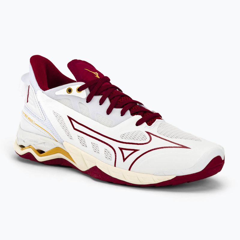 Handballschuhe Damen Mizuno Wave Mirage 5 white/cabernet/mp gold