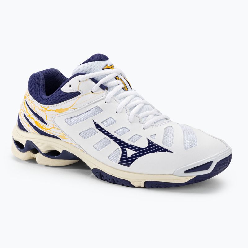 Herren Volleyball Schuhe Mizuno Wave Voltage weiß / blaues Band / mp gold