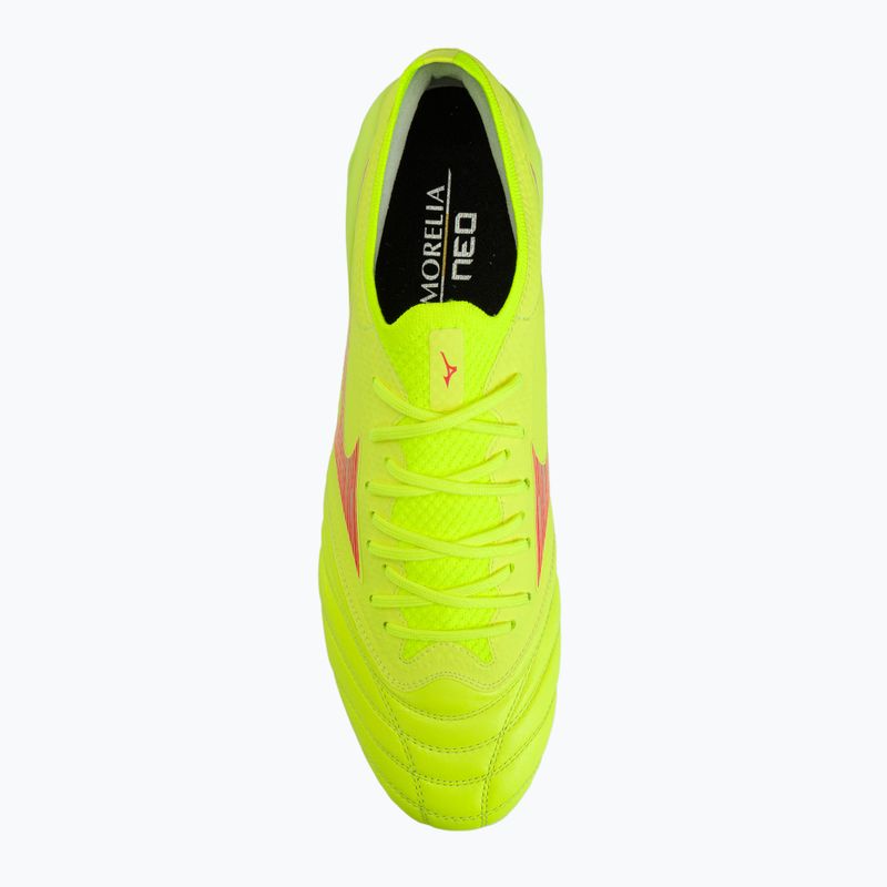 Mizuno Morelia Neo IV Β Elite MD Sicherheitsgelb/Feurige Koralle 2/Galaxysilber Herren Fußballschuhe 7
