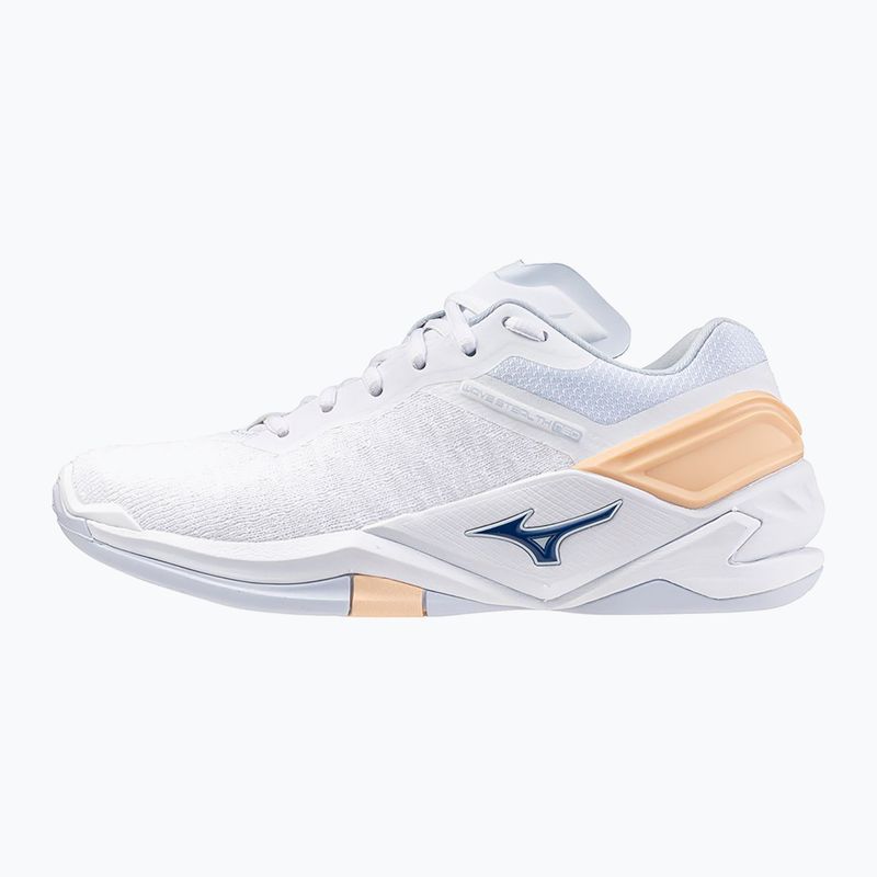 Frauen-Handballschuhe Mizuno Wave Stealth Neo weiß/navy Pfingstrose/Pfirsich parfait