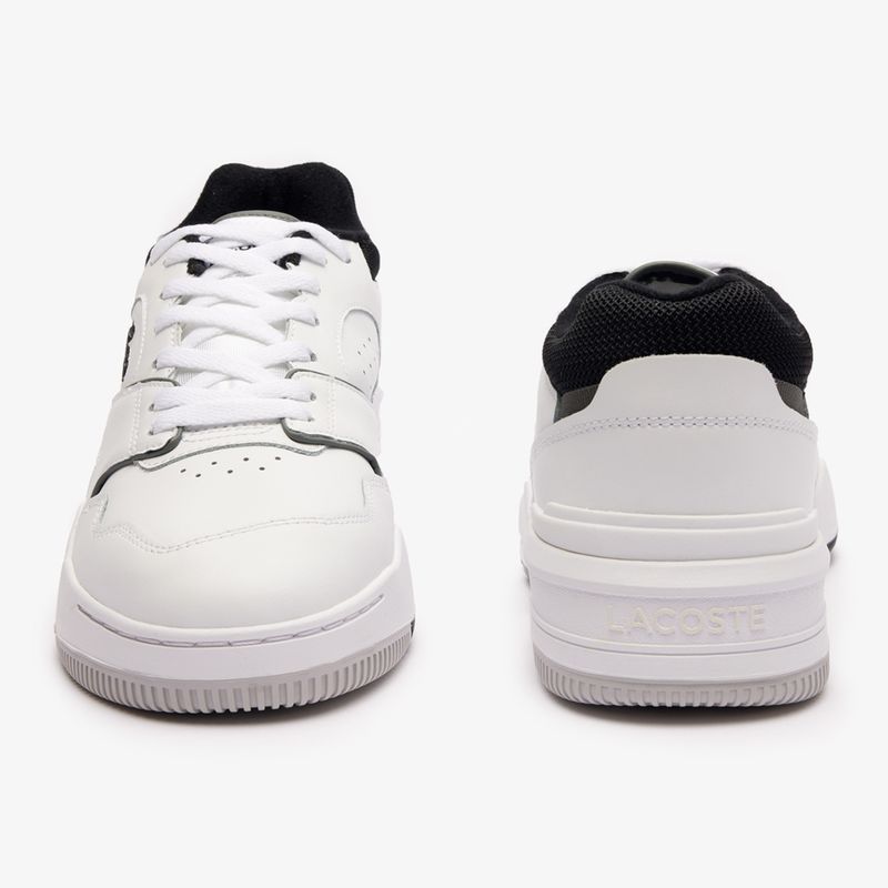 Herren Lacoste Lineshot Kontrastierter Kragen Leder weiß/schwarz Schuhe 11