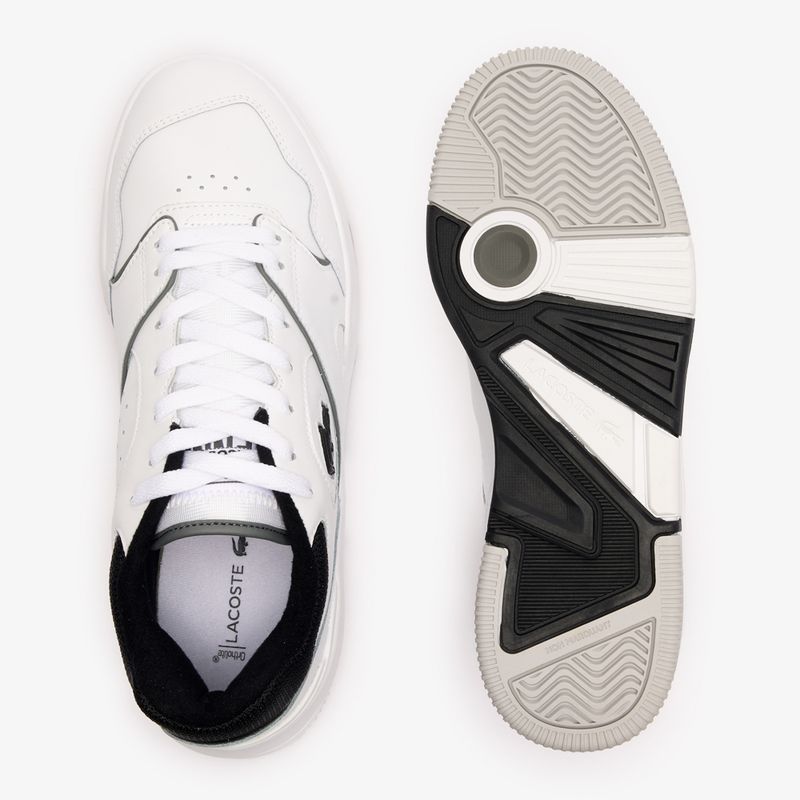Herren Lacoste Lineshot Kontrastierter Kragen Leder weiß/schwarz Schuhe 12