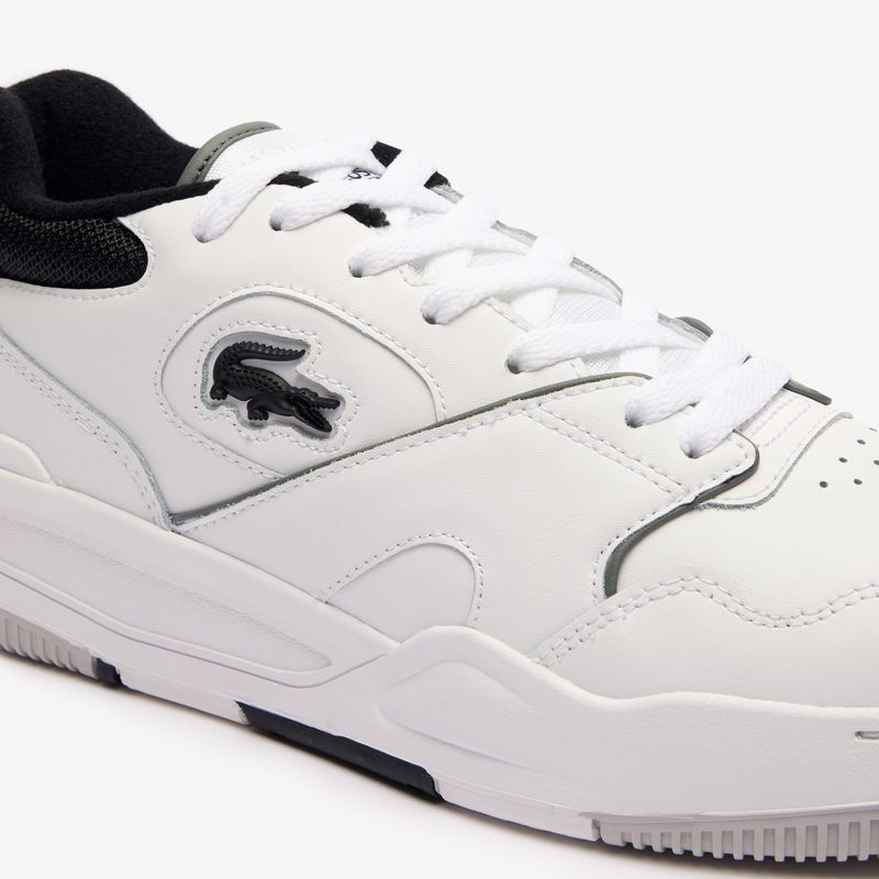 Herren Lacoste Lineshot Kontrastierter Kragen Leder weiß/schwarz Schuhe 13