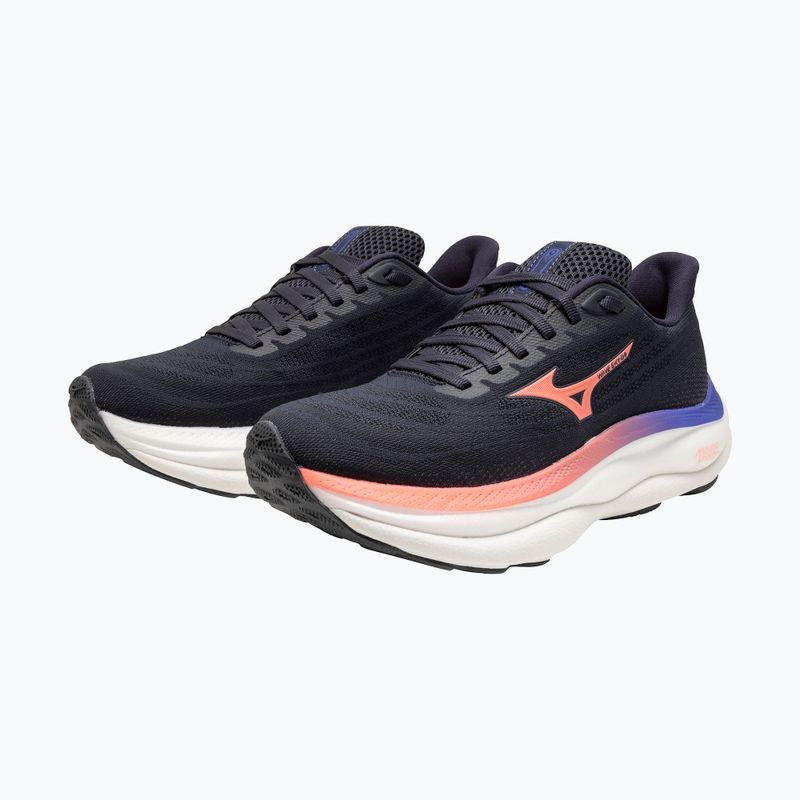 Damen Laufschuhe Mizuno Wave Sky 9 odyssey grau/striking coral/iris bloom 8
