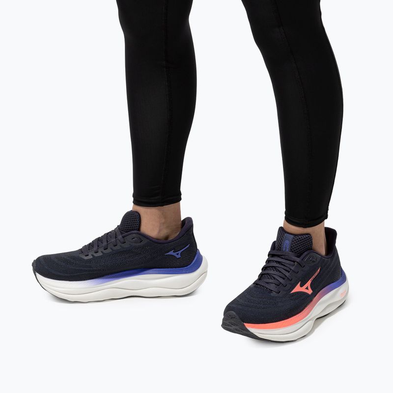 Damen Laufschuhe Mizuno Wave Sky 9 odyssey grau/striking coral/iris bloom 10