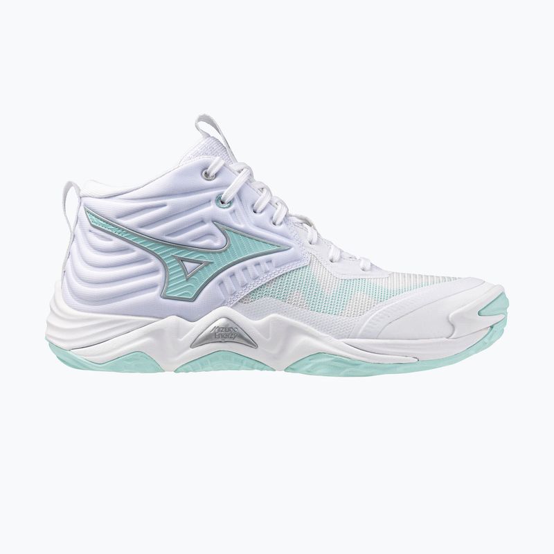 Damen-Volleyballschuhe Mizuno Wave Momentum Elite Mid weiß/blauer Farbton