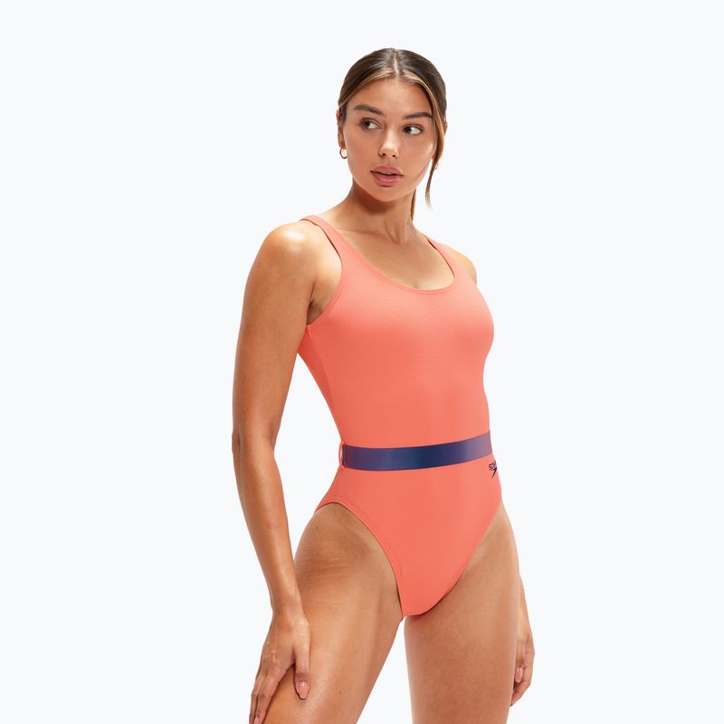 Speedo Belted Deep U-Back einteiliger Badeanzug für Damen orange 8-00307415485 4