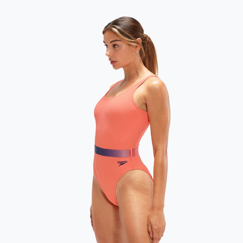 Speedo Belted Deep U-Back einteiliger Badeanzug für Damen orange 8-00307415485 5