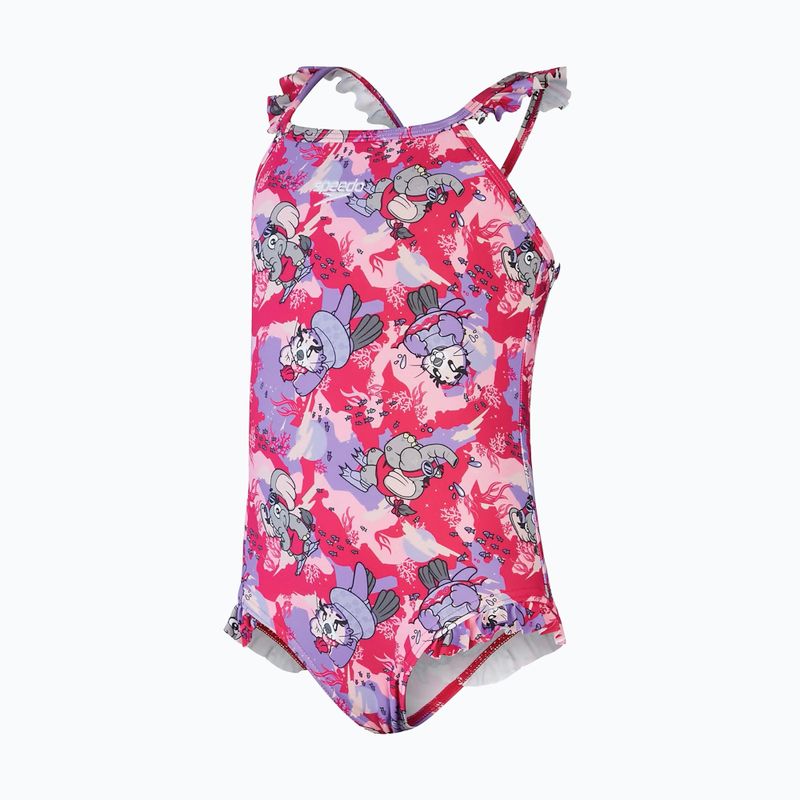 Speedo Learn To Swim Printed Frill Thinstrap Cherry Pink/Sweet Taro/Hellium einteiliger Badeanzug für Kinder