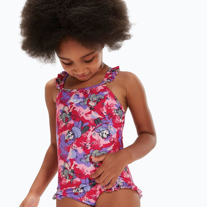 Speedo Learn To Swim Printed Frill Thinstrap Cherry Pink/Sweet Taro/Hellium einteiliger Badeanzug für Kinder 5