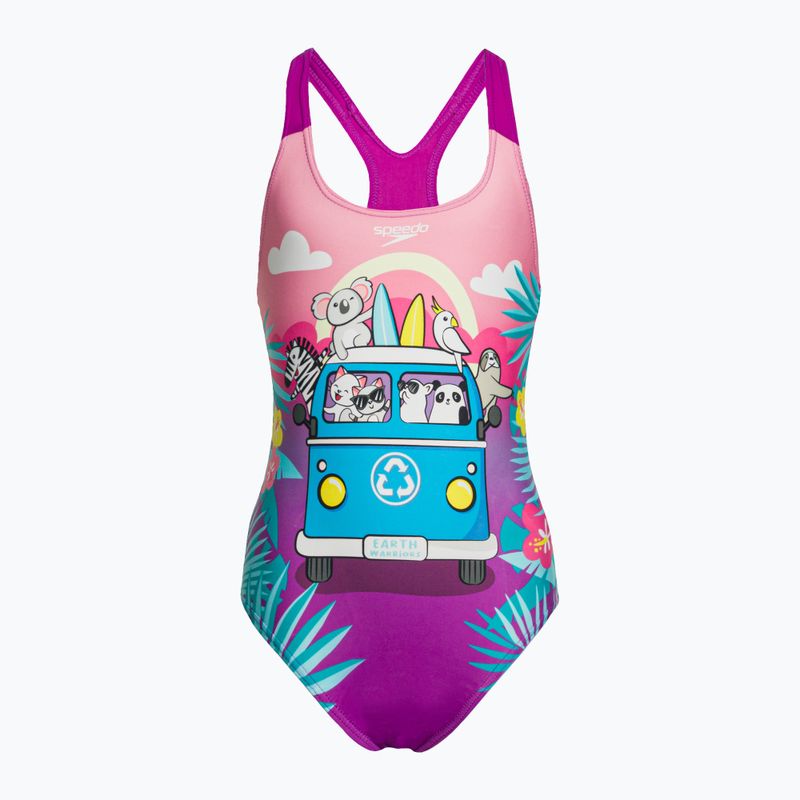 Speedo Digital bedruckter einteiliger Badeanzug für Kinder rosa-lila 8-0797015162