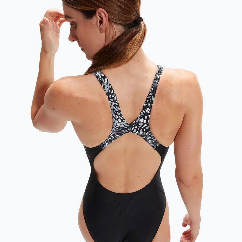 Speedo Damen-Badeanzug Allover Digital Recordbreaker schwarz/usa charcoal/shark grey/white