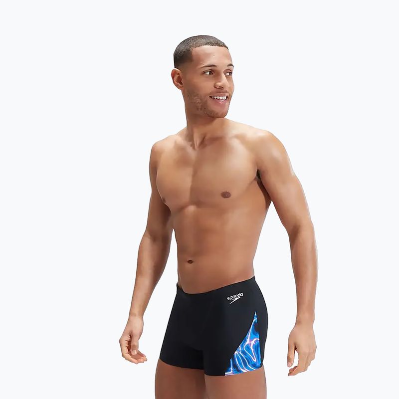 Herren Speedo Allover Digi V-Cut Schwimm-Boxershorts schwarz/blau