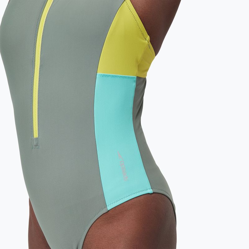 Speedo Zip Colorblock soft olive Damen Badeanzug einteilig 4