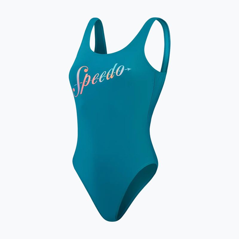 Speedo Damen-Badeanzug Logo Deep U-Back peacock/pumpkin spice/marine blue 2