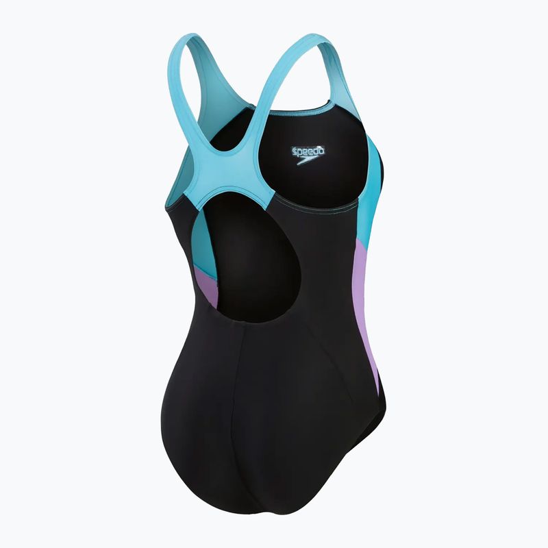 Speedo Colourblock Splice Muscleback einteiliger Badeanzug für Damen schwarz/süßes lila/picton blau 3