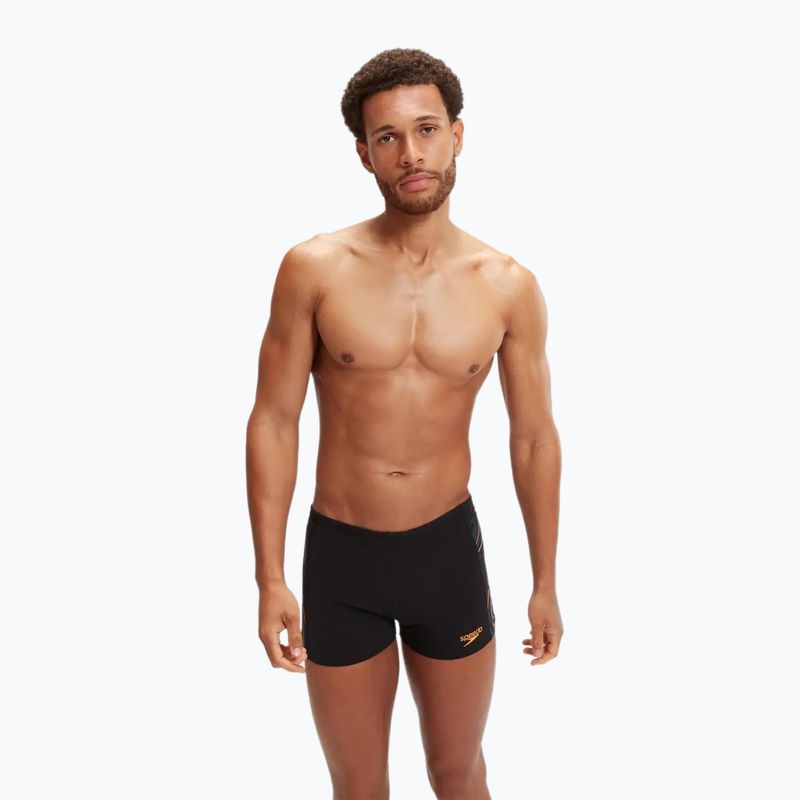 Herren Speedo Tech Panel schwarz/Mandarine schälen/dunkelgrün schwimmen Boxershorts 5