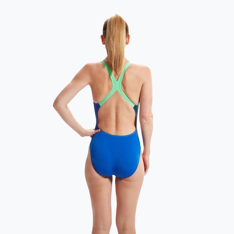 Speedo Placement Digital Powerback einteiliger Badeanzug für Frauen true cobalt/harlequin green 7