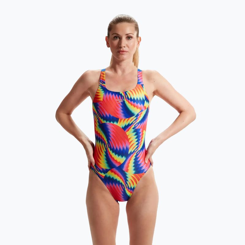 Speedo Damen-Badeanzug Allover Digital Leaderback watermelon/flare pink/man peel/lemon drizzle 6