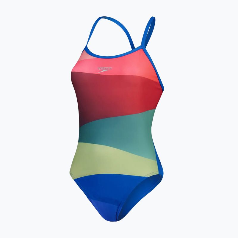 Speedo Placement Digital Turnback einteiliger Badeanzug für Damen Wassermelone/Gelbgrün/Kobaltviolett/Süßlila 2