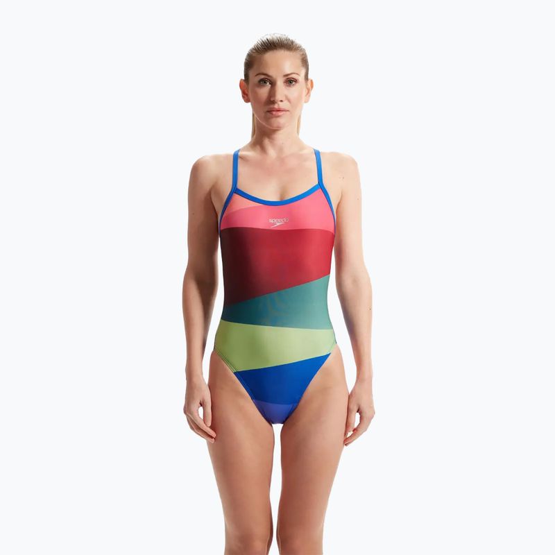 Speedo Placement Digital Turnback einteiliger Badeanzug für Damen Wassermelone/Gelbgrün/Kobaltviolett/Süßlila 6