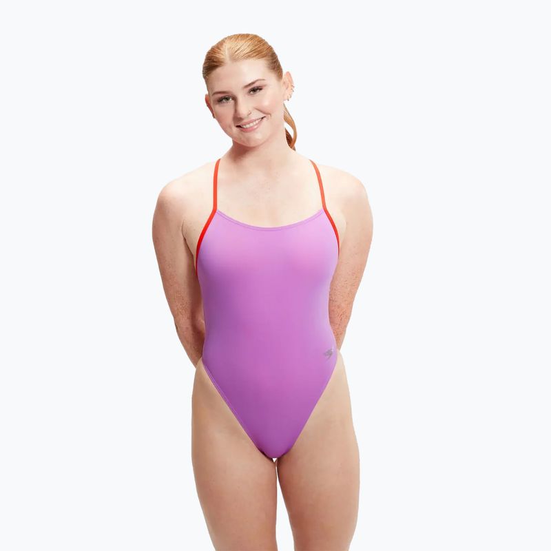 Speedo Solid Tie Back Damen Badeanzug einteilig süß lila/Wassermelone 6