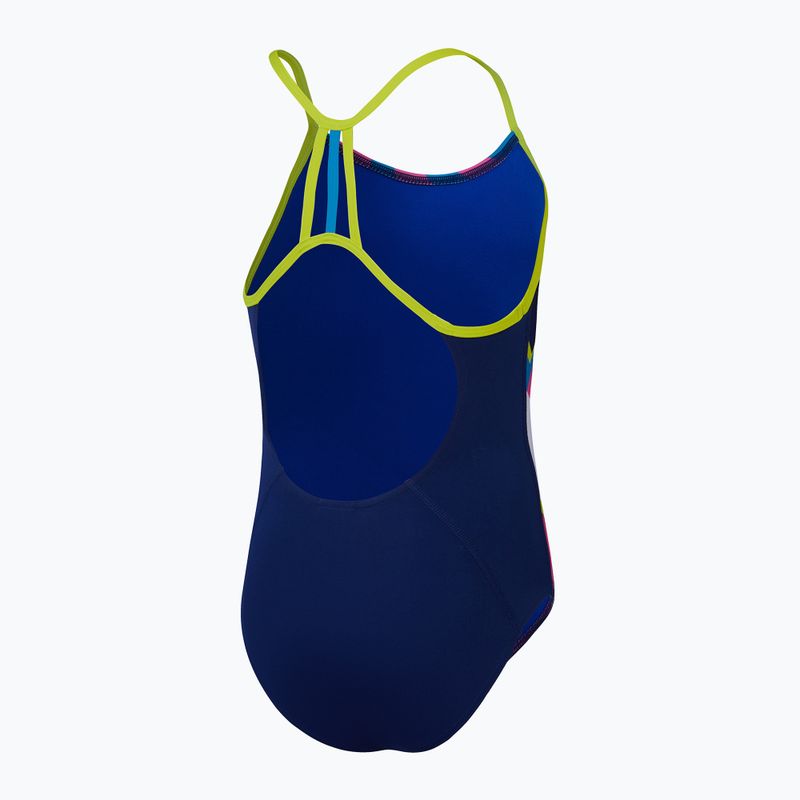 Speedo Placement Lane Line Back cerulean blue/flare pink/bitter lime/bolt einteiliger Badeanzug für Kinder