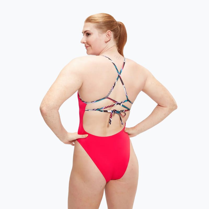 Speedo Solid Lattice Tie-Back einteiliger Badeanzug für Frauen rot/blau 7