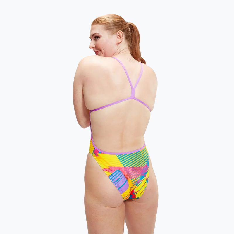 Speedo Damen-Badeanzug Allover Digital Vback flare pink/bit lime/sweet purple/bolt 7