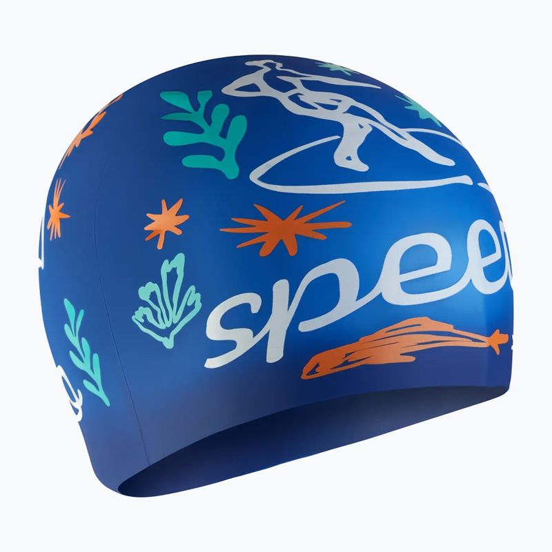 Speedo Junior Gedruckte Silikon Badekappe zafre blau/weiß