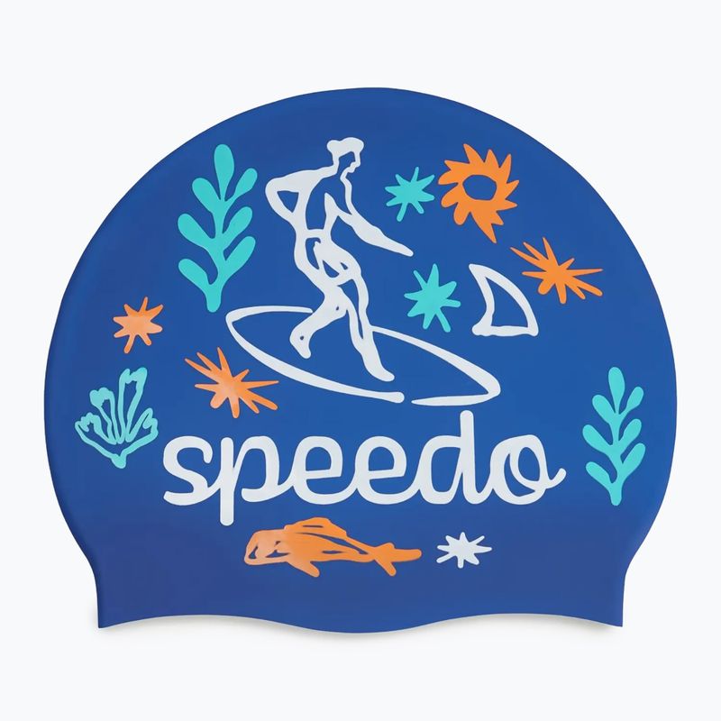 Speedo Junior Gedruckte Silikon Badekappe zafre blau/weiß 2