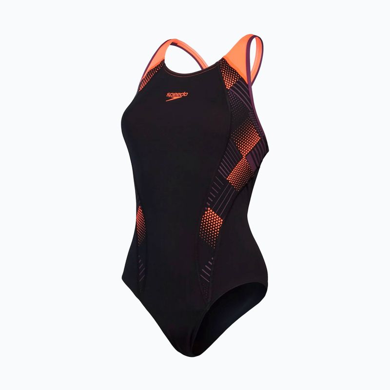 Speedo Placement Laneback einteiliger Badeanzug schwarz/sirenrot/plum dandy