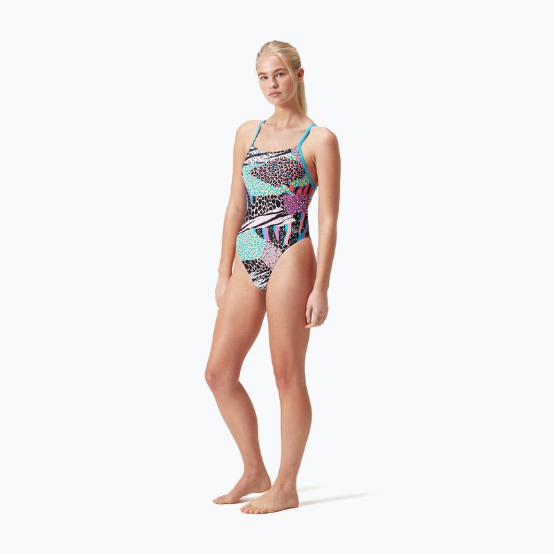Einteiliger Schwimmanzug Speedo Allover Digital Tie Back black/matcha green/siren red 4