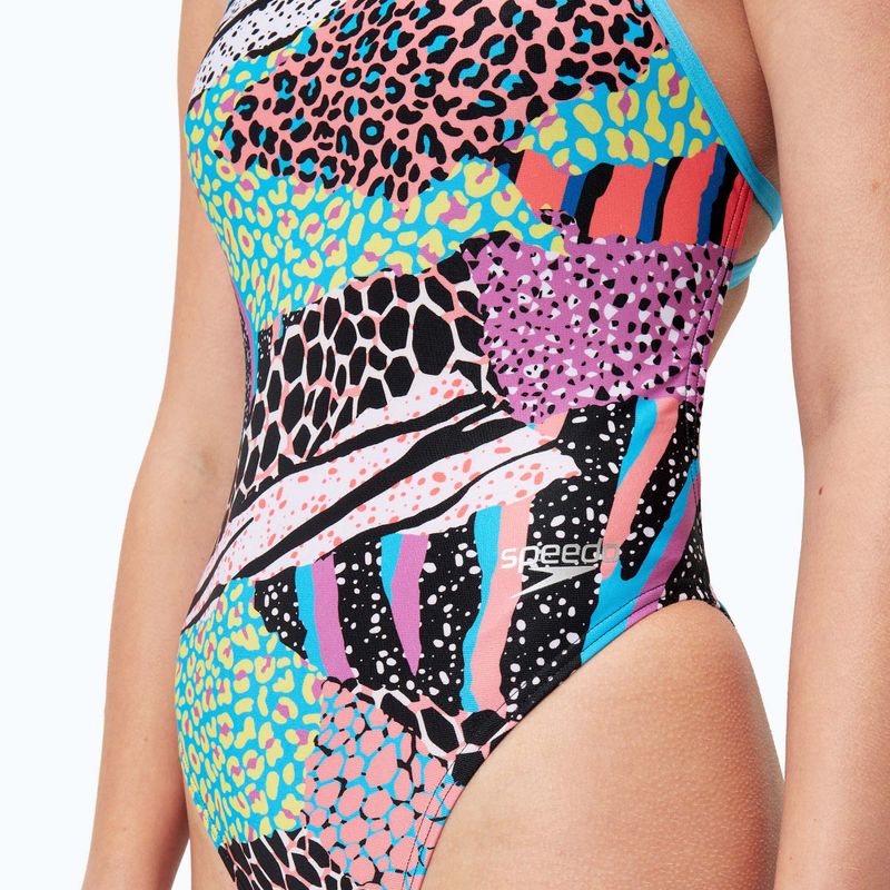 Einteiliger Schwimmanzug Speedo Allover Digital Tie Back black/matcha green/siren red 7