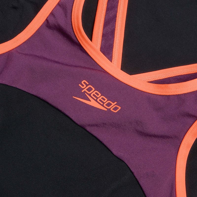 Speedo High Neck Splice Cross Back einteiliger Badeanzug schwarz/plum dandy/siren rot 3