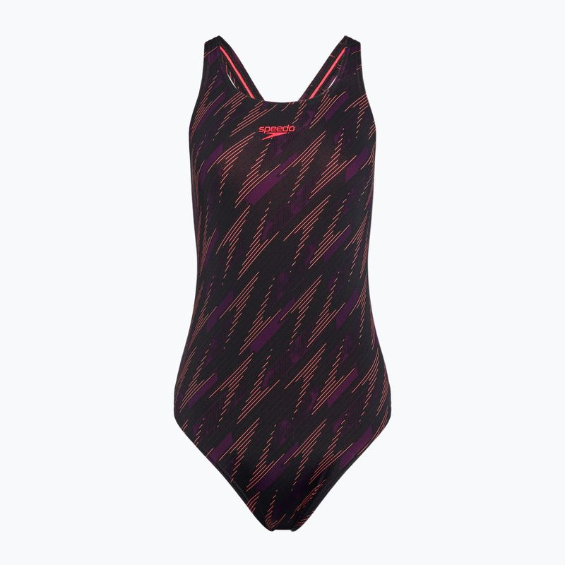 Speedo HyperBoom Allover Medalist schwarz/plum dandy/siren rot einteiliger Badeanzug