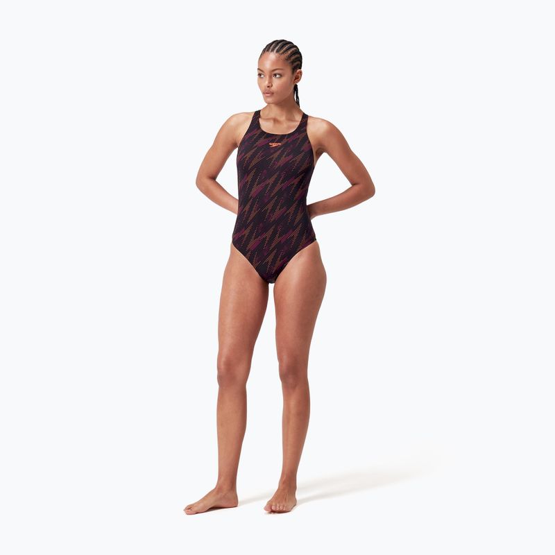 Speedo HyperBoom Allover Medalist schwarz/plum dandy/siren rot einteiliger Badeanzug 2