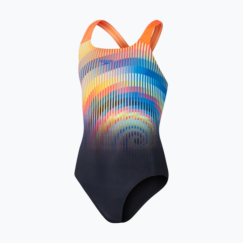Speedo Digital Placement Powerback einteiliger Badeanzug für Kinder schwarz/sirenrot/true cobalt/lemon drizzle