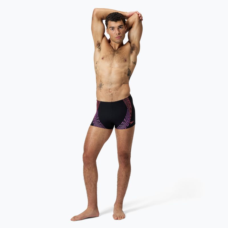 Herren Speedo Duo Logo Print Aquashort Badehose schwarz/korallenrot/neonviolett 2