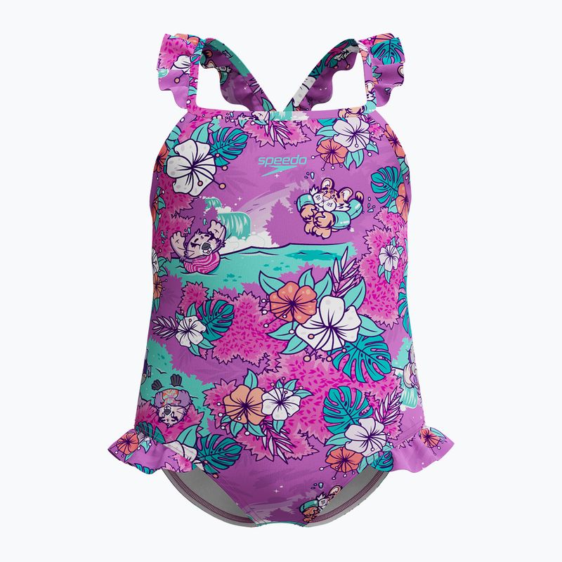 Einteiler Badeanzug Kinder Speedo Learn To Swim Printed Frill Thinstrap neon violet