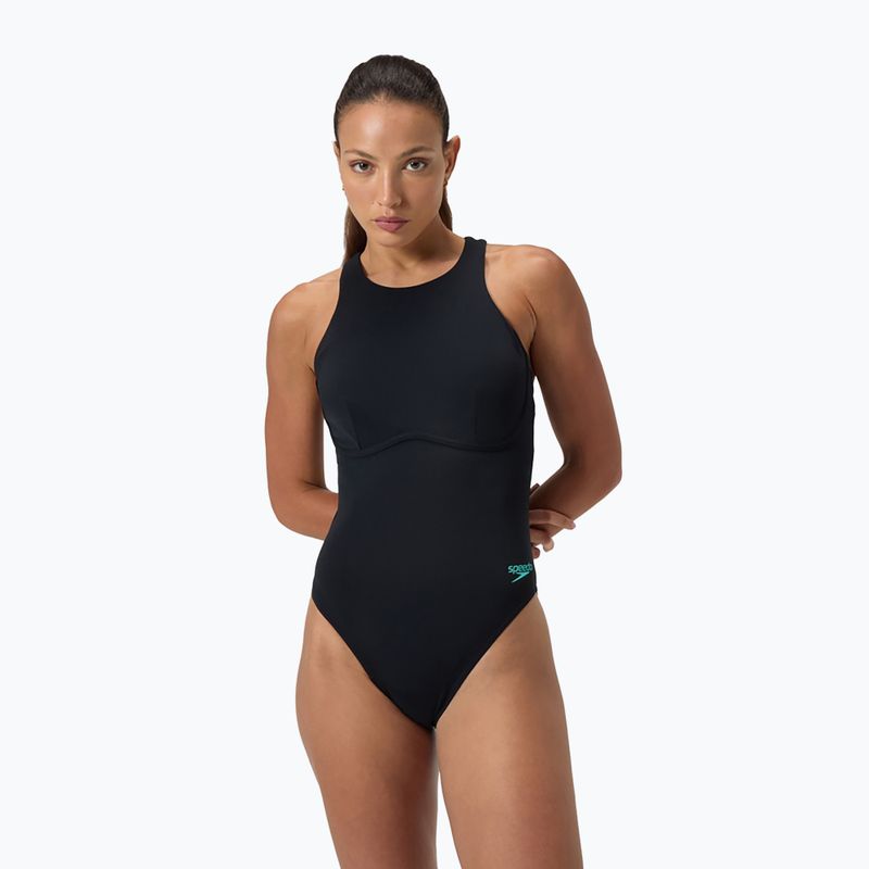 Speedo Racer Zip einteiliger Badeanzug für Damen mit integriertem Bade-BH anthrazit anthrazit 5
