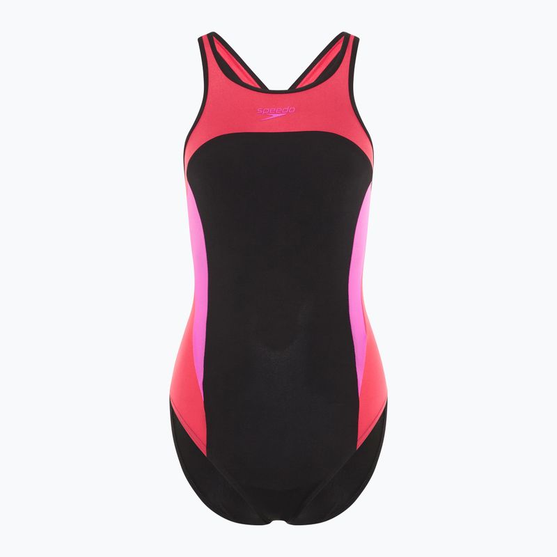 Einteiler Badeanzug Damen Speedo High Neck Splice Cross Back raspberry fill