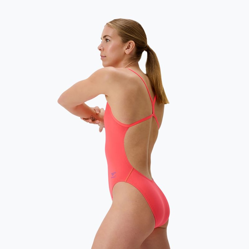 Damen-Einteiliger Badeanzug Speedo FL Solid V-Back Neonkoralle 3