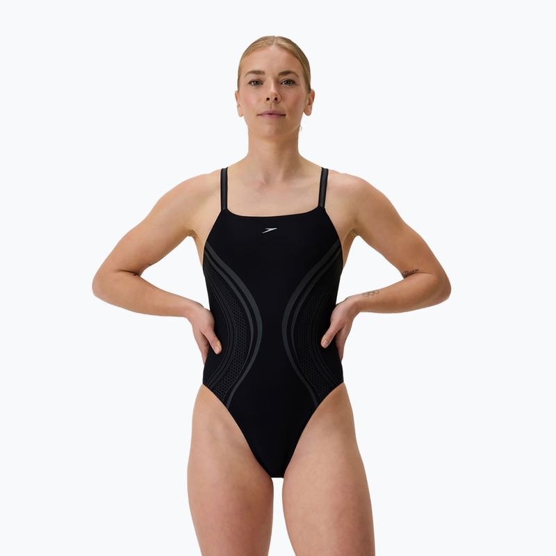 Damen-Einteiler Badeanzug Speedo Printed Active Back schwarz