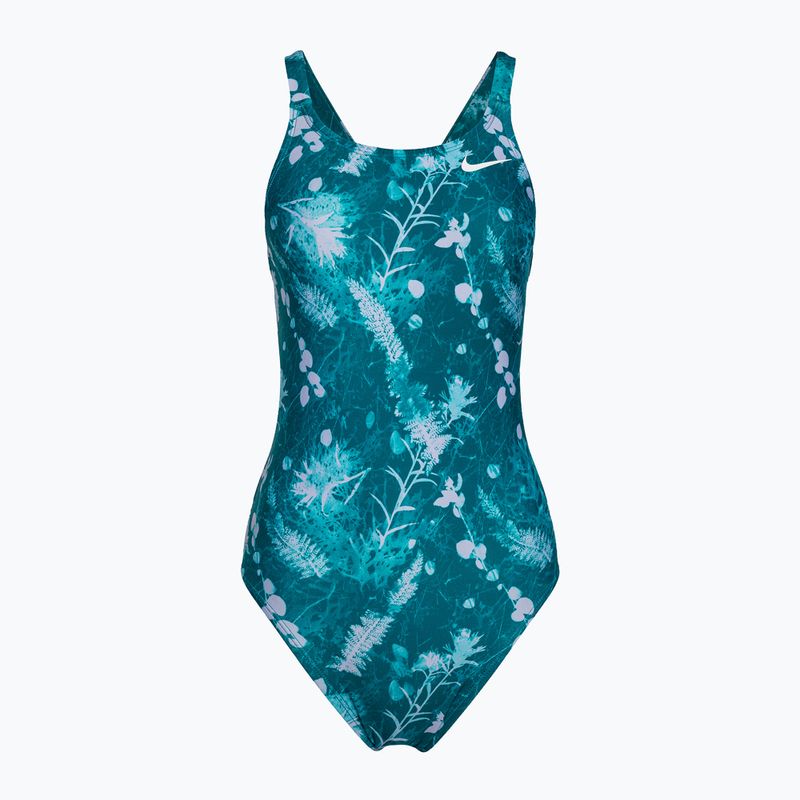 Einteiliger Badeanzug für Frauen Nike Hydrastrong Multi Print Fastback mineral teal